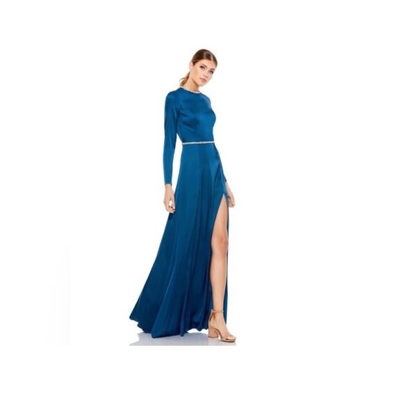 MAC DUGGAL LONG SLEEVE JEWEL TRIMMED CHARMEUSE GOWN SZ 4